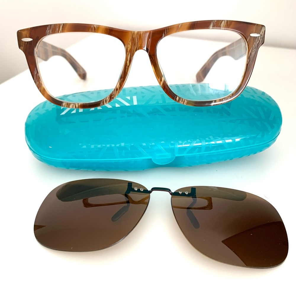 Brown Tortoise Shell Glasses with Clip-On Sunglasses